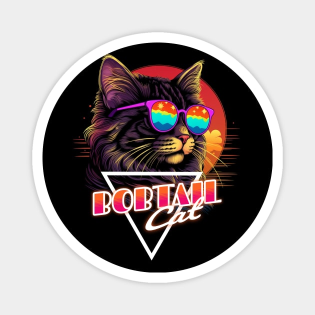 Retro Wave Bobtail Cat Miami Shirt Magnet by Miami Neon Designs